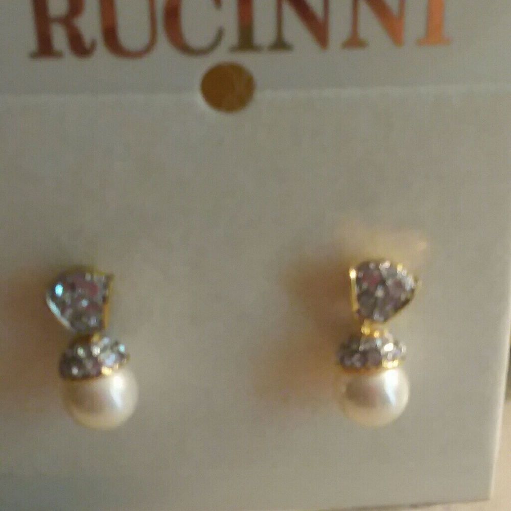 Pearl & Rhinestone Costume Goldtone Earrings